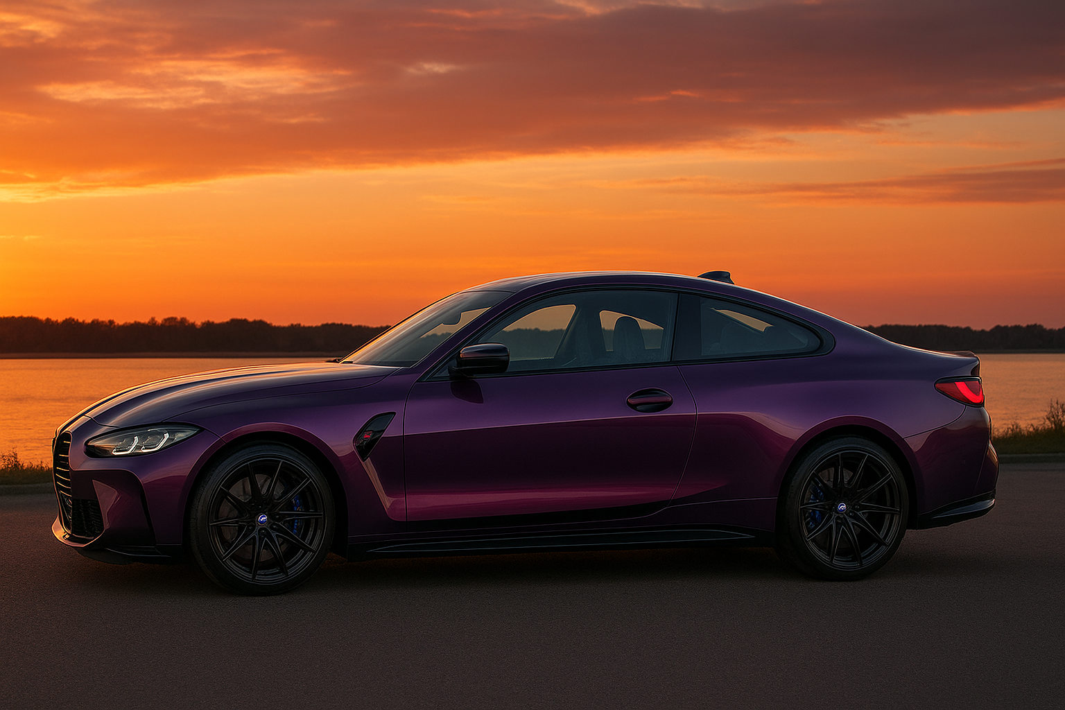 Purple BMW at Sunset